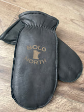 Load image into Gallery viewer, Custom Engraved Leather Chopper Mittens - Black Leather
