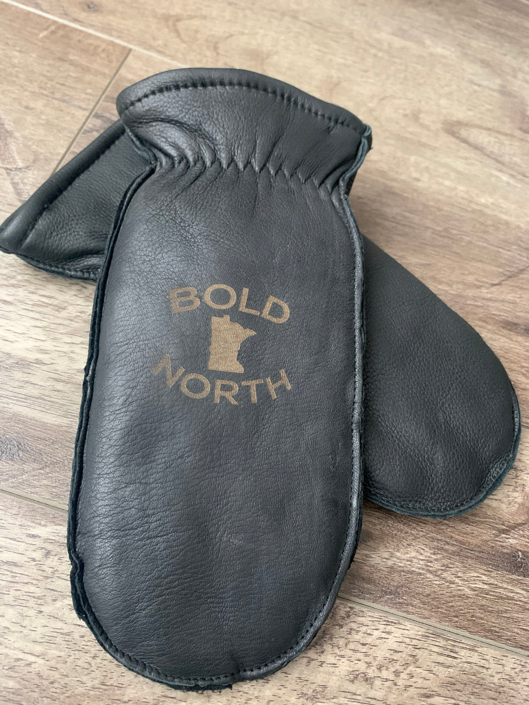 Custom Engraved Leather Chopper Mittens - Black Leather